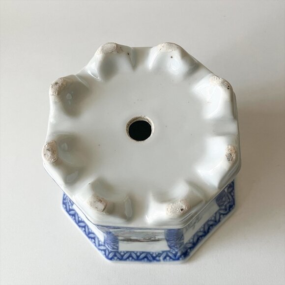 Vintage Chinese Immortals Flowers Poems Octagon Flowerpot w/ Saucer Blue & White - Picture 6 of 15